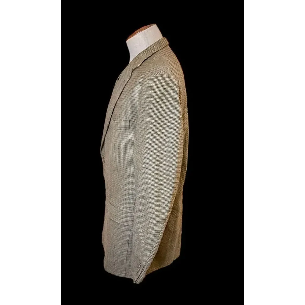 Hart Schaffner Marx 48R Wool Brown Black Sport Coat Blazer Houndstooth